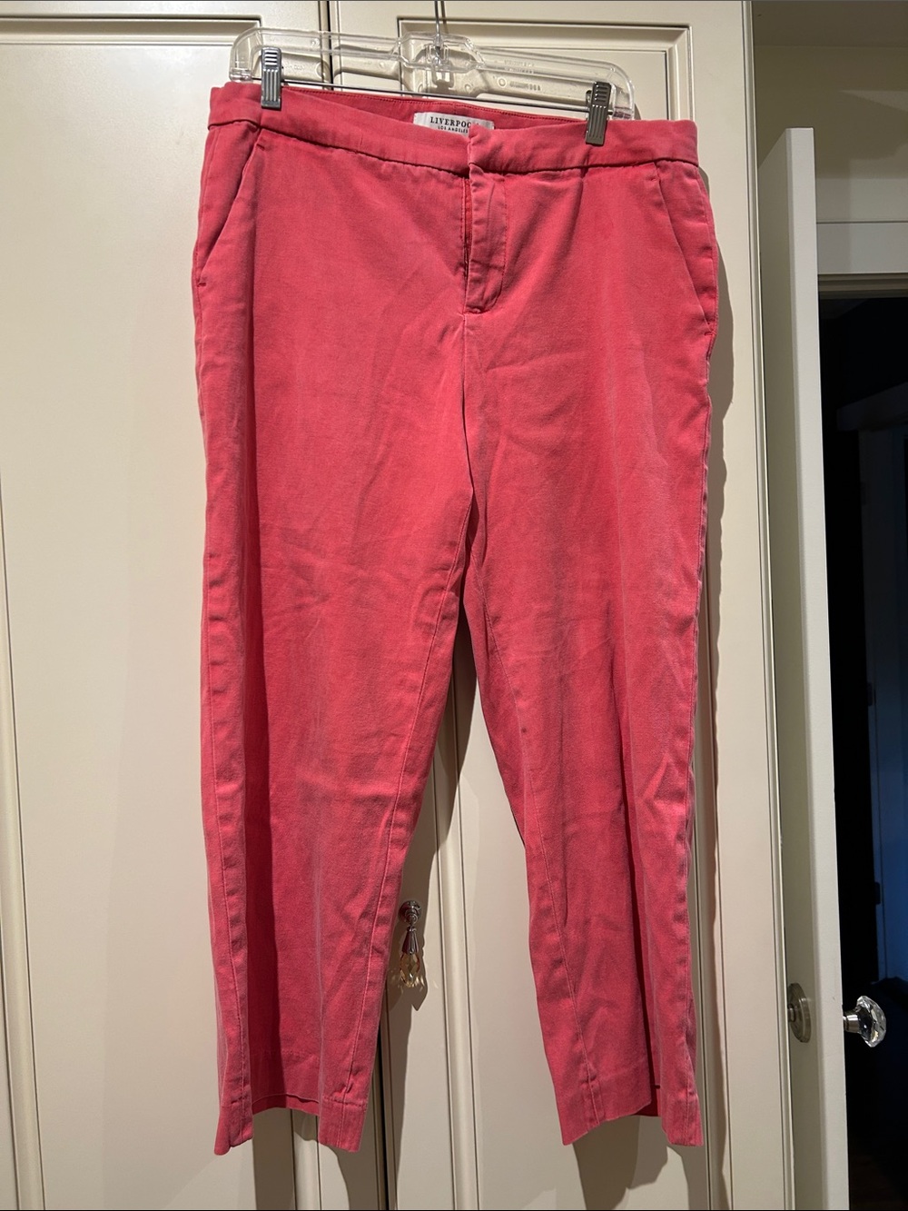 Liverpool Watermelon Pink Cropped Straight-Leg Pants with stretch